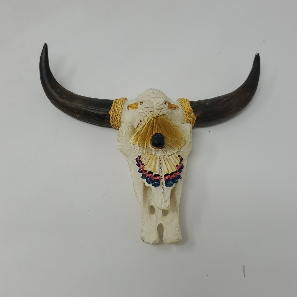 Resin Wall Hanging Bull Skull Eagle Engraved